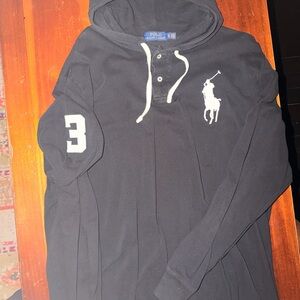 Ralph Lauren Black Hooded Sweatshirt with White Accents